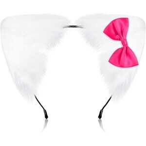 Women Cat Ears Headband Plush Bow Halloween Cosplay Party Accessory